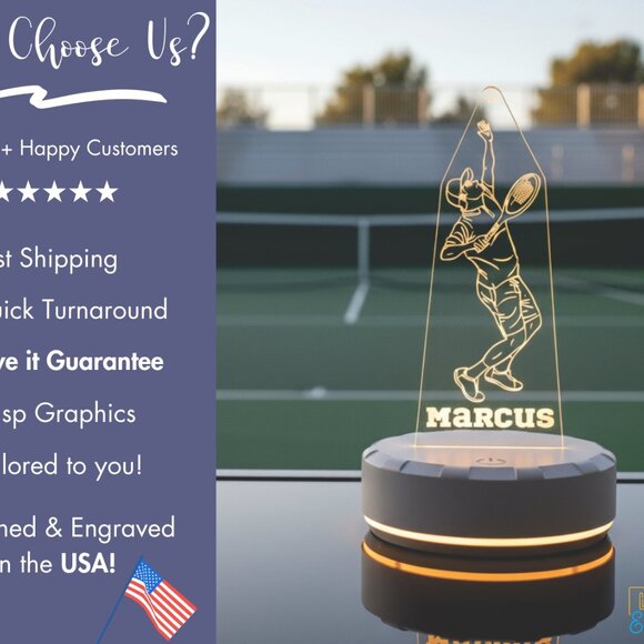 Personalized Tennis LED Night Light – Sports Room Decor - Picture 4 of 8